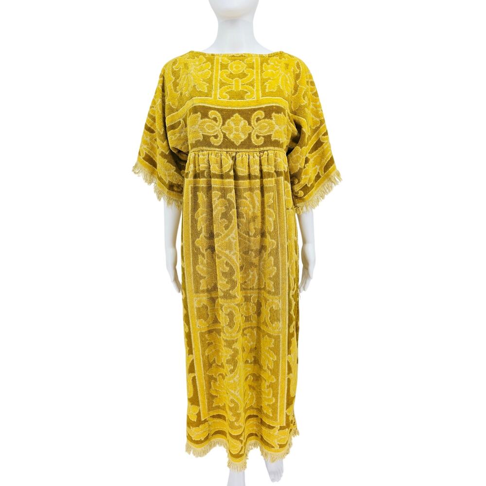Vintage 70's Montgomery Ward Towel Dress Robe Yellow XS